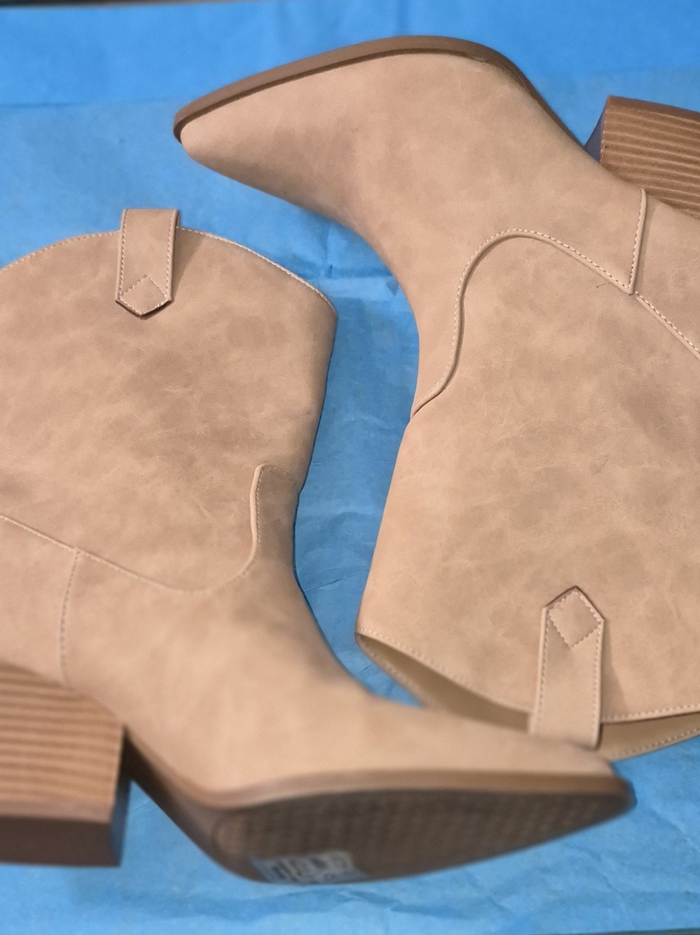 Pink Lily Taupe Pointed Toe Mid Heel Ankle Boots - Picture 9 of 11